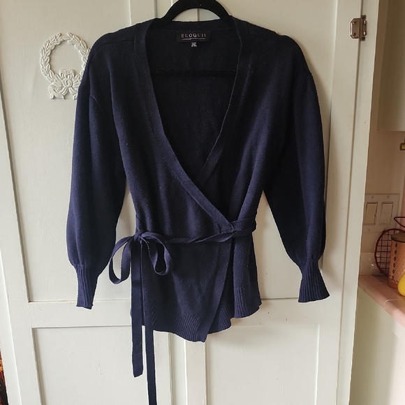 Eloquii Sweaters - Eloquii Navy Wrap Tie Cardigan